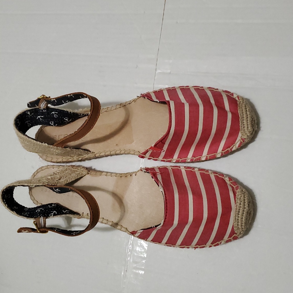 Sperry Hope Top Sider Striped Red Jute Straps Nautical Espadrille Sandals 11M - Picture 3 of 9